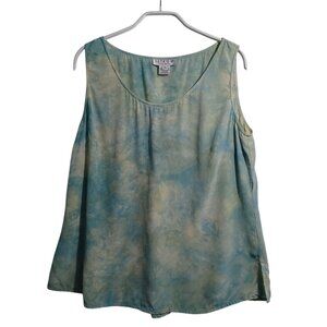 Citron Silk Tank Top Watercolor Tie Dye Print Green Yellow Womens Medium